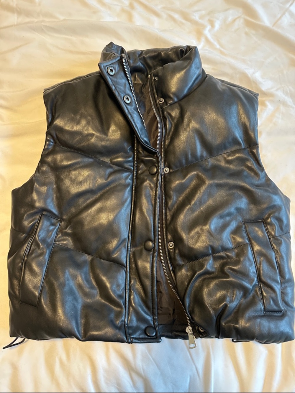 Maje Black Leather-Look Quilted Puffer Vest